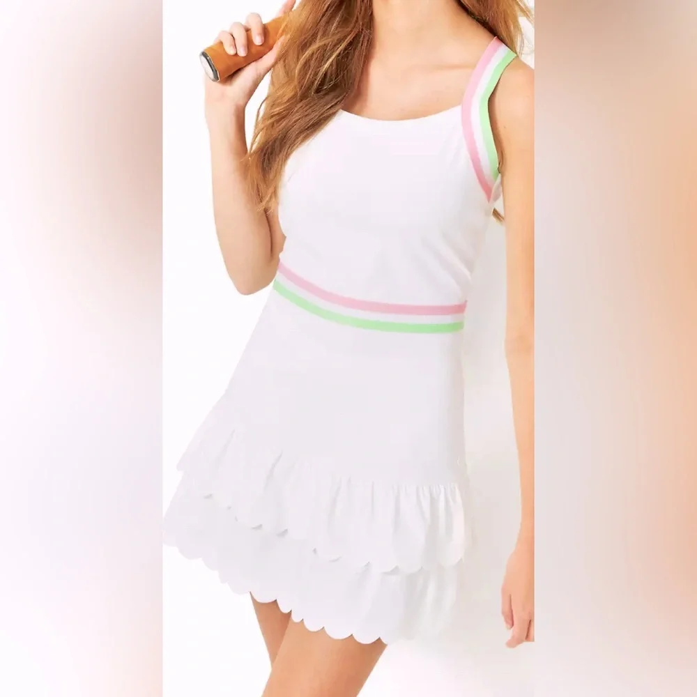 Lilly Pulitzer “Lollo” Luxletic Active Dress Resort White Pink Trim Size XL NWT - Picture 1 of 10